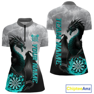 Turquoise Custom Lightning Dragon Dart Shirt For Women, Strike Darts Team Jersey Polo & Quarter Zip TDM4057