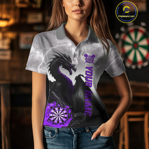 Purple Custom Lightning Dragon Dart Shirts For Women – Strike Darts Team Jerseys Polo & Quarter Zip TDM4058