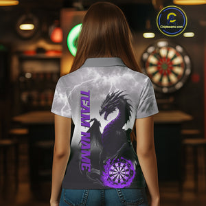 Purple Custom Lightning Dragon Dart Shirts For Women – Strike Darts Team Jerseys Polo & Quarter Zip TDM4058