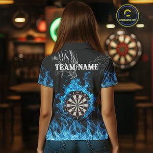 Personalized Blue Flaming Dragon Dart Shirts For Women Custom Darts Team Jerseys Polo & Quarter Zip TDM4060