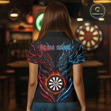 Load image into Gallery viewer, Blue And Red Custom Dragon Fire Darts Shirts For Women, Darts League Team Jersey Polo &amp; Quarter Zip TDM6576