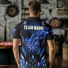 Load image into Gallery viewer, Personalized Blue Flame Lightning Icy Darts Shirt For Men, Darts Team Jersey Polo &amp; Quarter Zip TDM6578