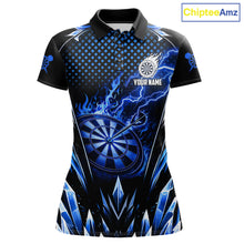Load image into Gallery viewer, Personalized Blue Flame Lightning Icy Darts Shirt For Women, Darts Team Jersey Polo &amp; Quarter Zip TDM6578
