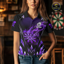 Load image into Gallery viewer, Personalized Purple Flame Lightning Icy Darts Shirt For Women, Darts Team Jersey Polo &amp; Quarter Zip TDM6580
