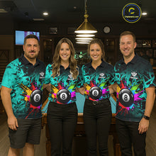 Load image into Gallery viewer, Colorful 8 Ball Pool Billiard Jersey For Women Custom Billiard Team Shirts Polo &amp; 1/4 Zip | Turquoise TDM6581