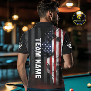 Personalized American Flag 8 Ball Billiard Shirt For Men, Patriotic Pool Team Jersey Polo, 1/4 Zip TDM4844