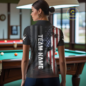 Personalized American Flag 8 Ball Billiard Shirt For Women, Patriotic Pool Team Jersey Polo, 1/4 Zip TDM4844