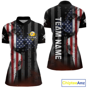 Personalized Vintage Smoke US Flag Billiard Shirts For Women, 9 Ball Pool Patriotic Billiard Jersey TDM4845