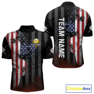 Personalized Vintage Smoke US Flag Billiard Shirts For Men, 9 Ball Pool Patriotic Billiard Jersey TDM4845