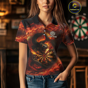 Personalized Fire Flame Orange Snake Darts Shirt For For Women Custom Darts Jersey Polo & 1/4 Zip TDM4848