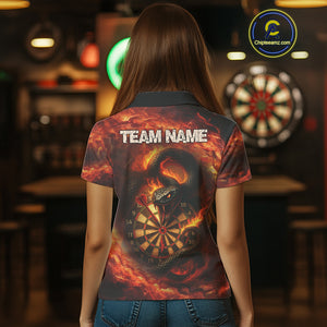 Personalized Fire Flame Orange Snake Darts Shirt For For Women Custom Darts Jersey Polo & 1/4 Zip TDM4848