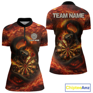 Personalized Fire Flame Orange Snake Darts Shirt For For Women Custom Darts Jersey Polo & 1/4 Zip TDM4848