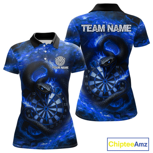 Personalized Fire Flame Blue Snake Darts Shirt For For Women Custom Darts Team Jersey Polo, 1/4 Zip TDM4849