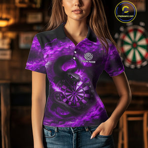 Personalized Fire Flame Snake Purple Darts Shirt For For Women Custom Darts Jersey Polo & 1/4 Zip TDM4850