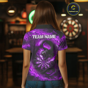 Personalized Fire Flame Snake Purple Darts Shirt For For Women Custom Darts Jersey Polo & 1/4 Zip TDM4850