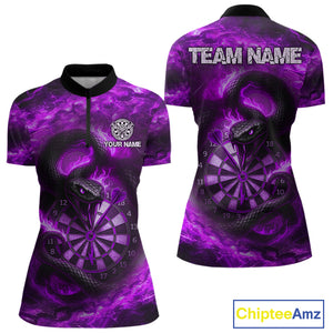Personalized Fire Flame Snake Purple Darts Shirt For For Women Custom Darts Jersey Polo & 1/4 Zip TDM4850