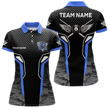 Load image into Gallery viewer, Black And Blue 8 Ball Pool Wings Custom Camo Billiard Shirt For Women, 8 Ball Billiard Team Jersey TDM3484