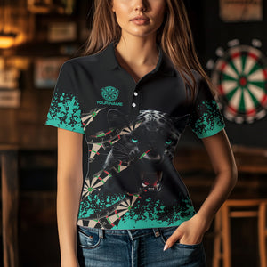 Teal Grunge Panther Dart Shirt With Pocket Option For Women Custom Dart Jersey TDM3620