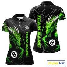 Load image into Gallery viewer, Custom Women&#39;s Dragon Billiard Shirt – Black And Green 8 Ball Pool Team Jersey Polo &amp; Quarter Zip TDM4063
