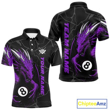 Load image into Gallery viewer, Custom Men&#39;s Dragon Billiard Shirt – Black And Purple 8 Ball Pool Team Jersey Polo &amp; Quarter Zip TDM4065