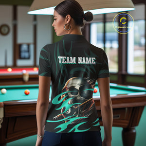 Turquoise Funny Skull 8 Ball Pool Shirt For Women Custom Billiard Team Jersey Polo & 1/4 Zip TDM4424