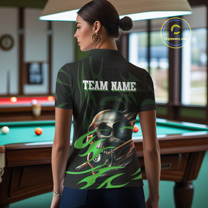 Green Funny Skull 8 Ball Pool Shirt For Women Custom Billiard Team Jersey Polo & 1/4 Zip TDM4425