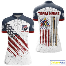 Load image into Gallery viewer, White Grunge American Flag Custom Billiard Shirts For Women, Patriotic Team Player Pool Jerseys TDM2326