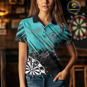 Turquoise Grunge Darts Shirts For Women Custom Dart Jersey With Pocket Option TDM4855