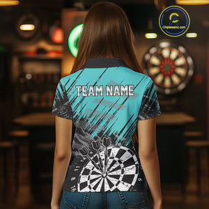 Turquoise Grunge Darts Shirts For Women Custom Dart Jersey With Pocket Option TDM4855