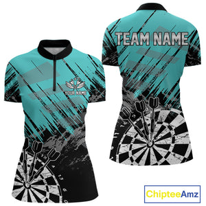 Turquoise Grunge Darts Shirts For Women Custom Dart Jersey With Pocket Option TDM4855