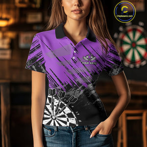 Purple Grunge Darts Shirts For Women Custom Darts Jerseys With Pocket Option TDM4856