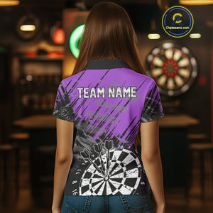 Purple Grunge Darts Shirts For Women Custom Darts Jerseys With Pocket Option TDM4856