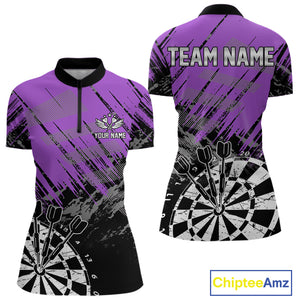 Purple Grunge Darts Shirts For Women Custom Darts Jerseys With Pocket Option TDM4856