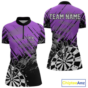 Purple Grunge Darts Shirts For Women Custom Darts Jerseys With Pocket Option TDM4856