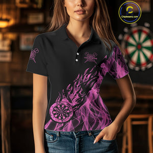 Black And Pink Flame Fire Darts Polo & Quarter Zip Custom Dart Shirt For Women Dart Jerseys TDM4858
