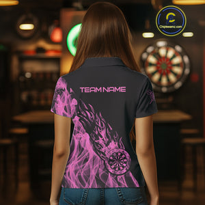Black And Pink Flame Fire Darts Polo & Quarter Zip Custom Dart Shirt For Women Dart Jerseys TDM4858