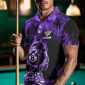 Personalized Purple Funny 8 Ball Pool Flame Men's Billiard Shirts, Billiard Team Shirts Pool Jerseys TDM3782