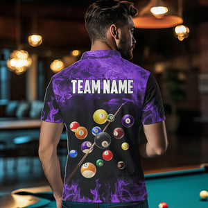 Personalized Purple Funny 8 Ball Pool Flame Men's Billiard Shirts, Billiard Team Shirts Pool Jerseys TDM3782