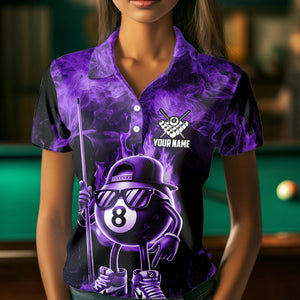 Personalized Purple Funny 8 Ball Pool Flame Women'S Billiard Shirts, Billiard Team Shirts Pool Jerseys TDM3782