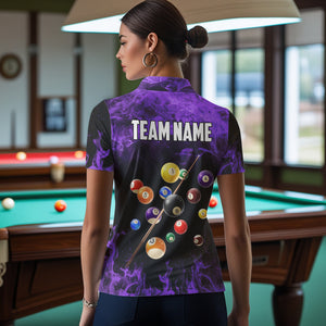 Personalized Purple Funny 8 Ball Pool Flame Women'S Billiard Shirts, Billiard Team Shirts Pool Jerseys TDM3782