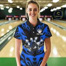 Load image into Gallery viewer, Personalized Blue Funny Flame Bowling Shirt For Women, Fire Bowling Team Jersey Polo &amp; 1/4 Zip TDM6164