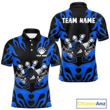 Load image into Gallery viewer, Personalized Blue Funny Flame Bowling Shirt For Men, Fire Bowling Team Jersey Polo &amp; 1/4 Zip TDM6164