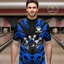 Load image into Gallery viewer, Personalized Blue Funny Flame Bowling Shirt For Men, Fire Bowling Team Jersey Polo &amp; 1/4 Zip TDM6164