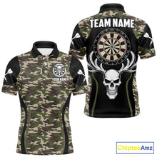 Load image into Gallery viewer, Personalized Green Camo Skull Darts Shirt For Men Custom Darts League Jersey Team Polo &amp; 1/4 Zip TDM6402