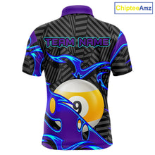 Load image into Gallery viewer, Personalized Blue Purple 9 Ball Pool Billiards Shirts For Men, Billiard Team Jersey Polo &amp;1/4 Zip TDM6403