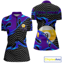 Load image into Gallery viewer, Personalized Blue Purple 9 Ball Pool Billiards Shirts For Women, Billiard Team Jersey Polo &amp; 1/4 Zip TDM6403