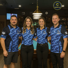 Load image into Gallery viewer, Personalized Blue Camo Skull Billiard Shirt For Women, 8 Ball Billiard Team Jersey Polo &amp; 1/4 Zip TDM6399