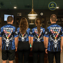 Load image into Gallery viewer, Personalized Blue Camo Skull Billiard Shirt For Women, 8 Ball Billiard Team Jersey Polo &amp; 1/4 Zip TDM6399