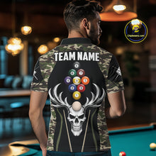 Load image into Gallery viewer, Personalized Green Camo Skull Billiard Shirt For Men, 9 Ball Billiard Team Jersey Polo &amp; 1/4 Zip TDM6401