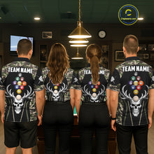 Load image into Gallery viewer, Personalized Green Camo Skull Billiard Shirt For Men, 9 Ball Billiard Team Jersey Polo &amp; 1/4 Zip TDM6401